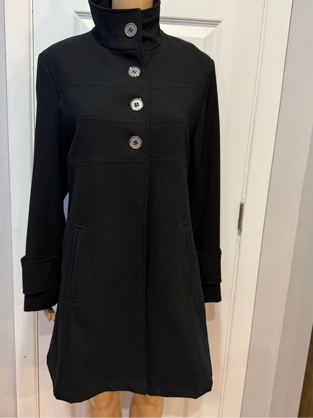 Misty Harbor Black A-Line Button Front Coat – Size 10